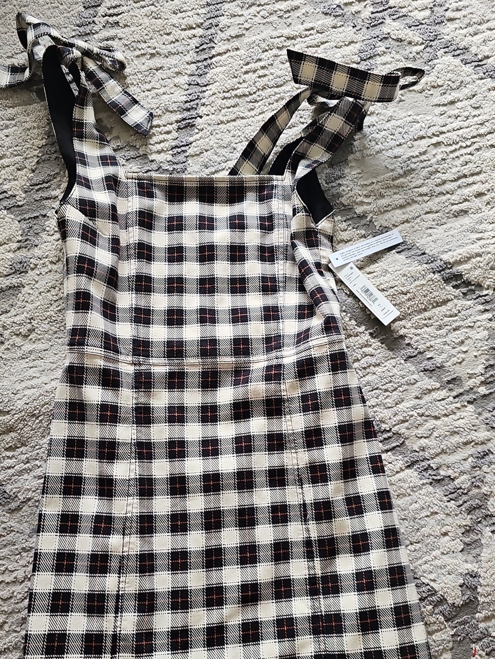 Alice + Olivia Black & Cream Plaid Tie-Shoulder Mini Dress